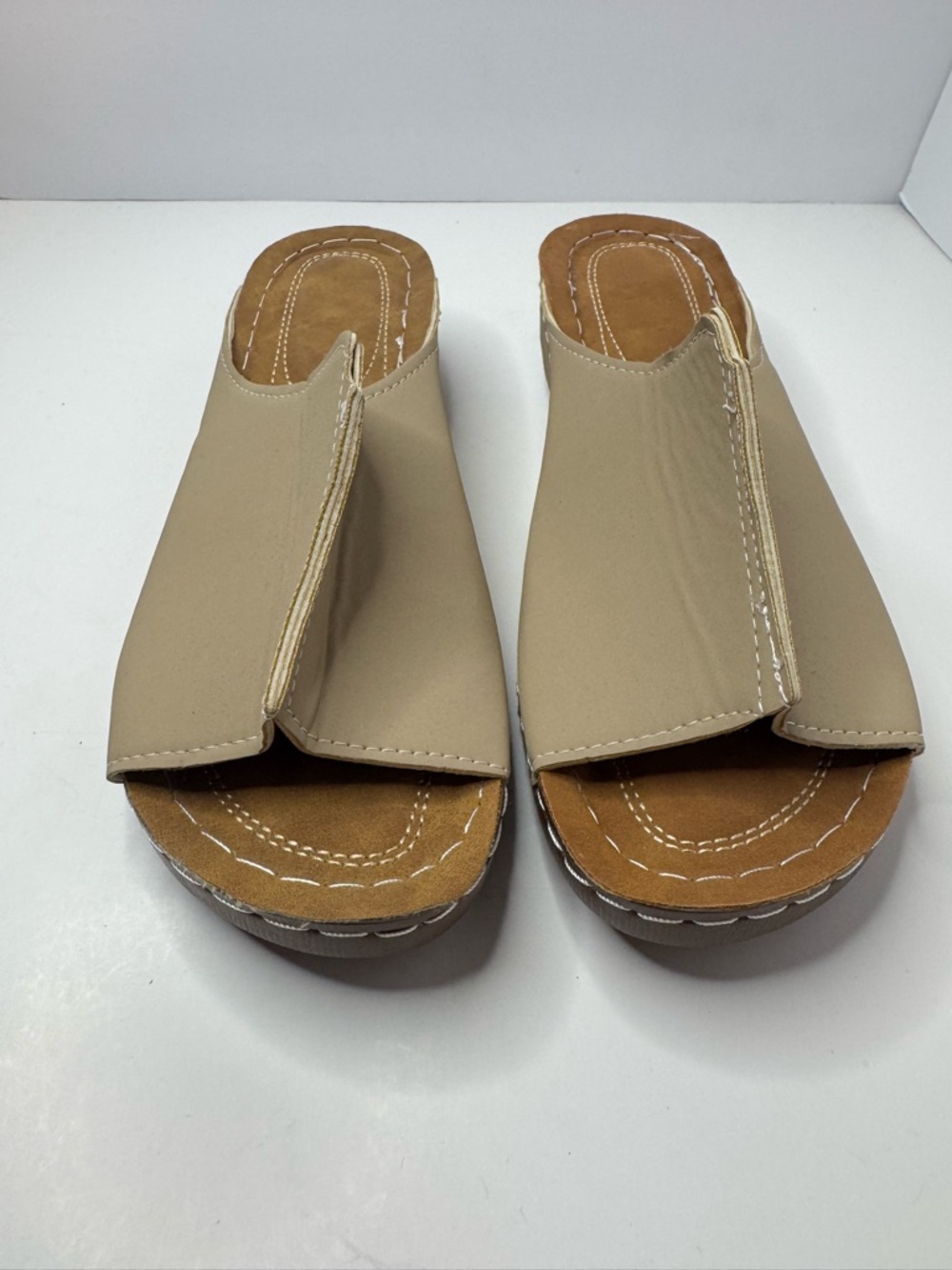 Women's Beige Slip-On Comfort Sandals Size EU41